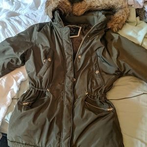 Jacket with faux fur lined hood